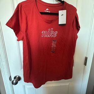 Nike Women's Red Script Logo Short Sleeve Tee